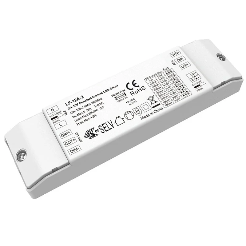 12W लगातार चालू 0-10V सीसीटी डिमेबल एलईडी ड्राइवर