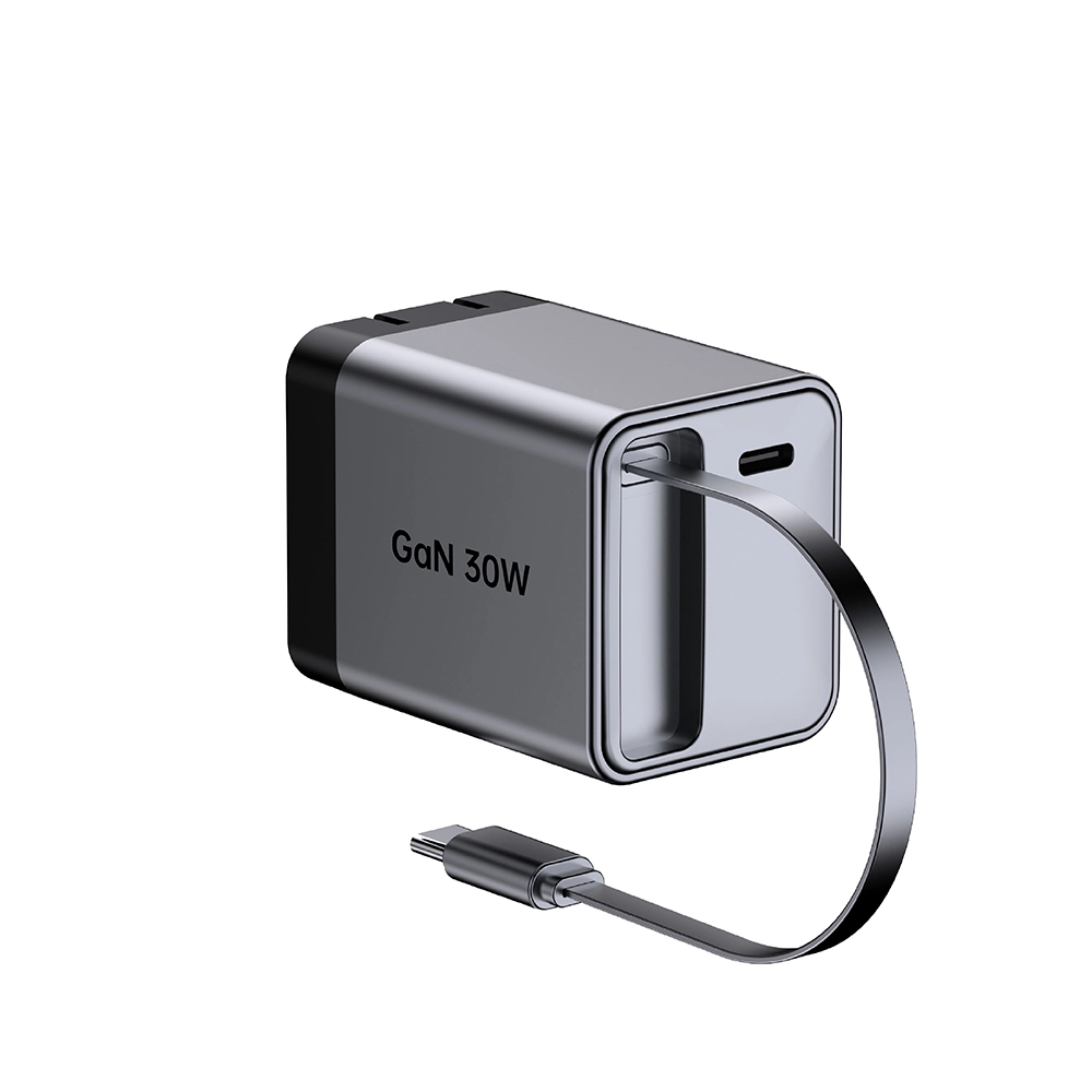 रिट्रैक्टेबल यूएसबी सी केबल के साथ 30W यूएस प्लग फोल्डेबल क्विक चार्जर