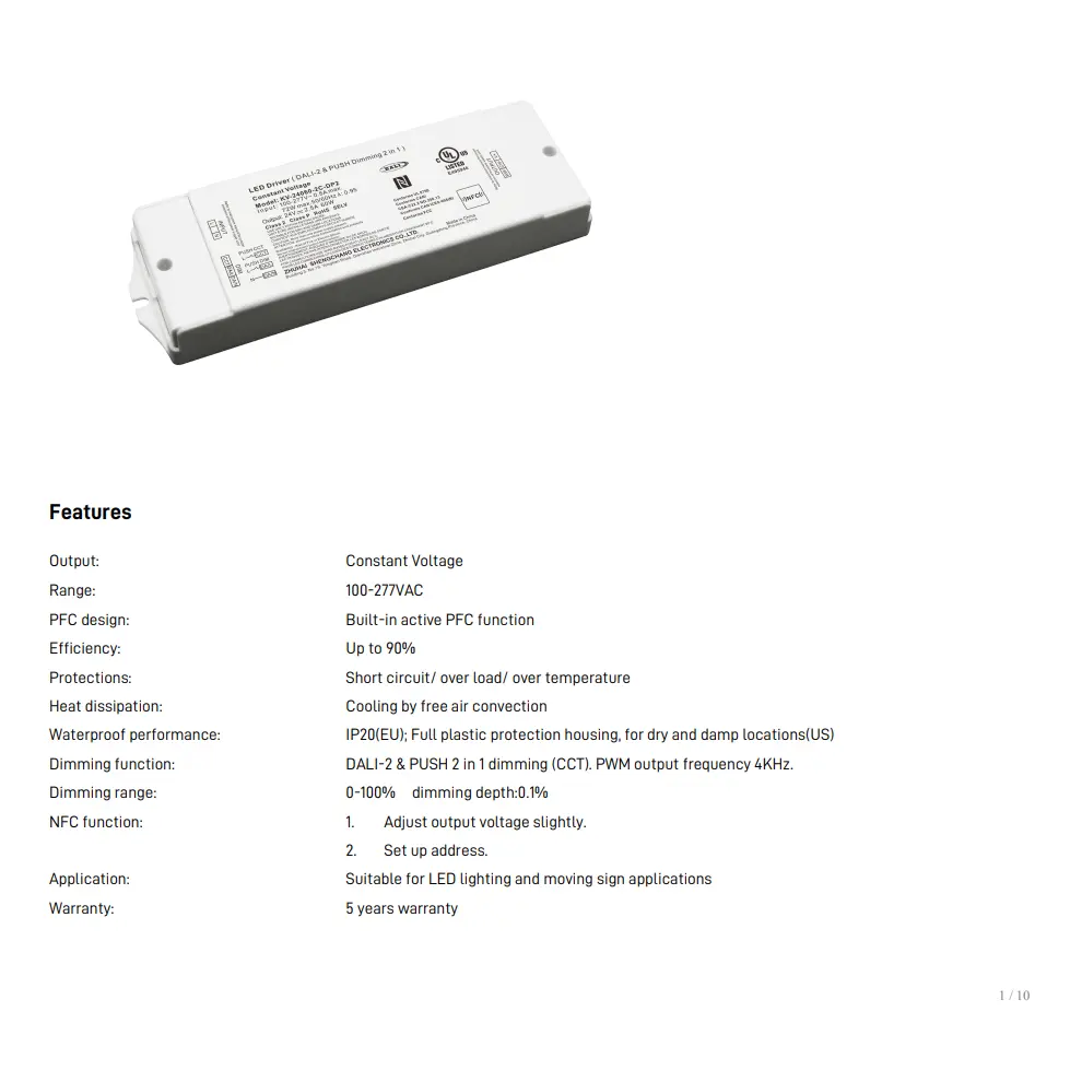 60W TUYA Zigbee CCT डिमेबल एलईडी ड्राइवर